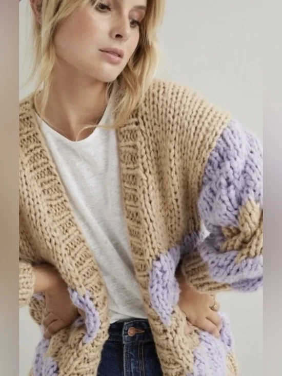 NWT Anthropologie X Free People M Cozy Clouds Chunky Open Knit Texture Cardigan - Picture 1 of 13